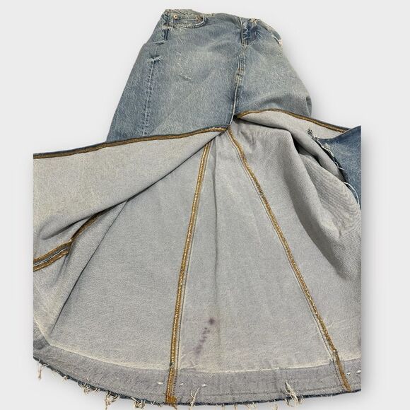 Zara Jean Denim Maxi Skirt Y2K High Waist Distressed Raw Hem Front Slit Skirt - Picture 8 of 11